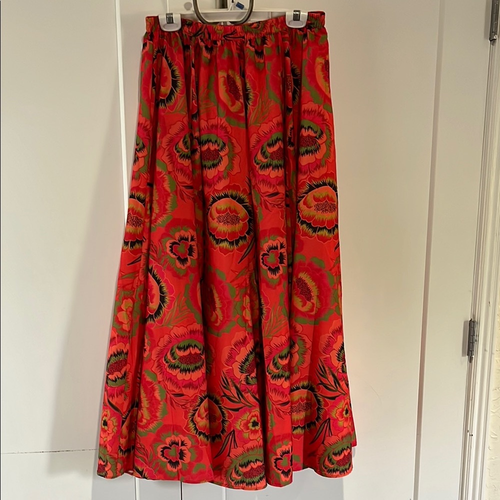 Christian Siriano Small Flowing Floral Red Maxi Skirt